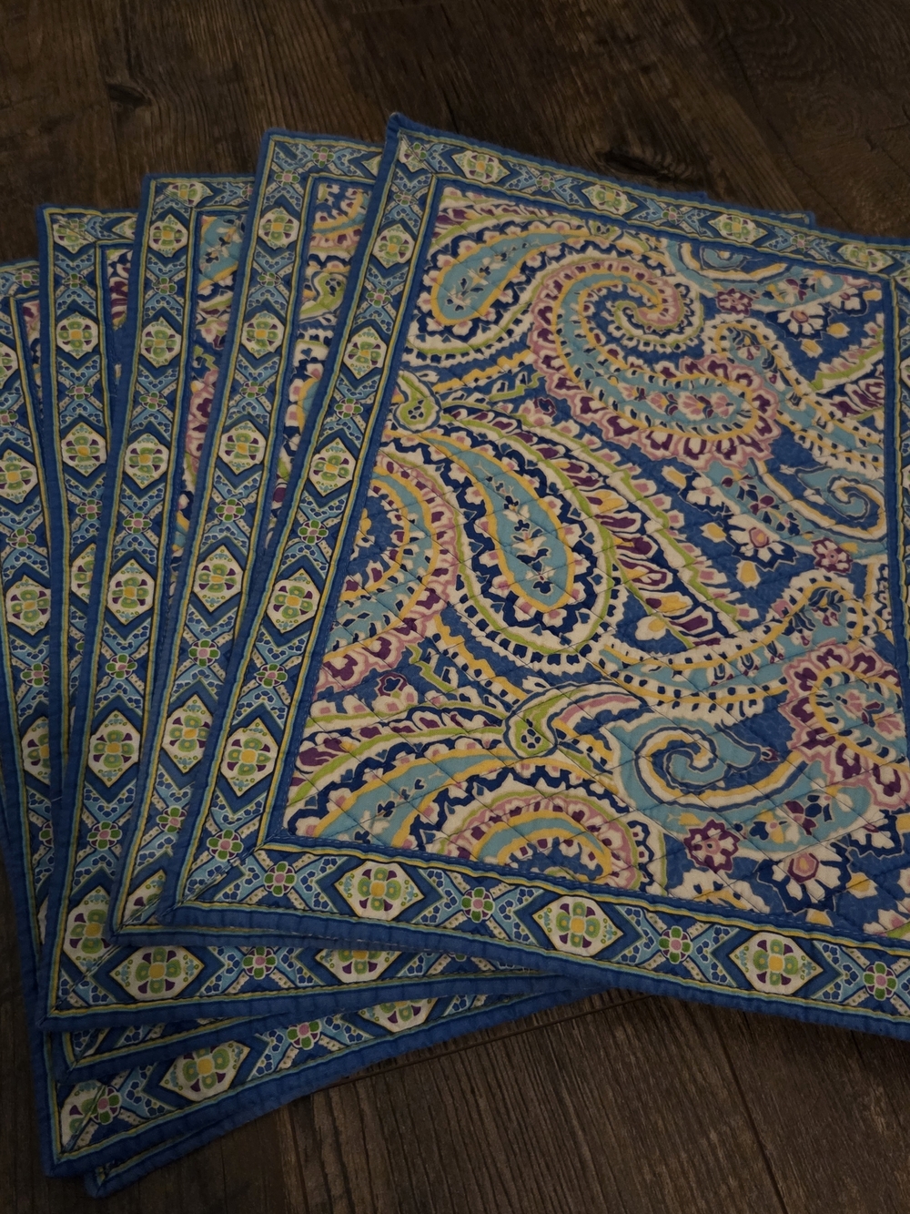 Vera Bradley Capri Blue Paisley Quilted Placemats - Set of 6